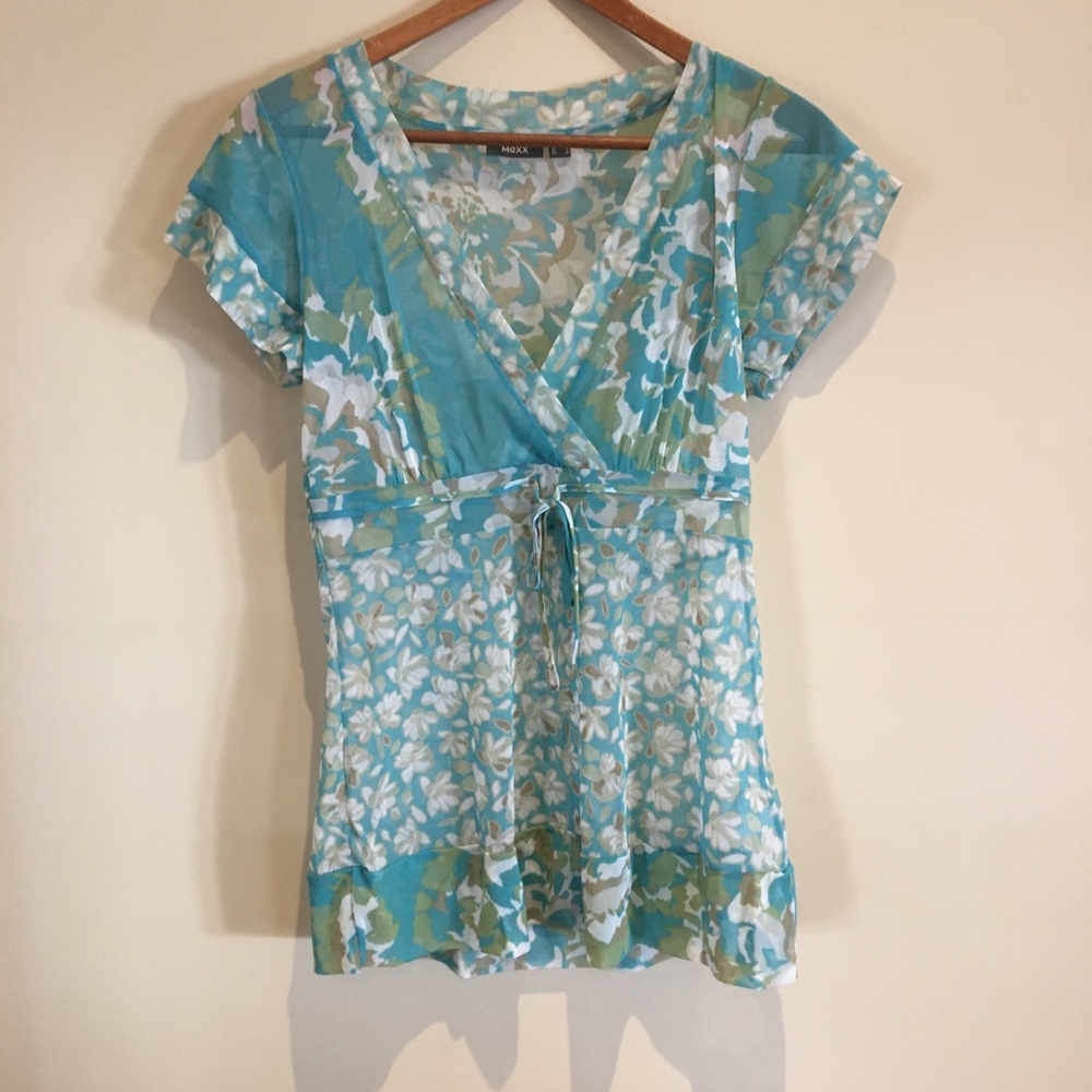 Mexx sheer green and blue floral blouse